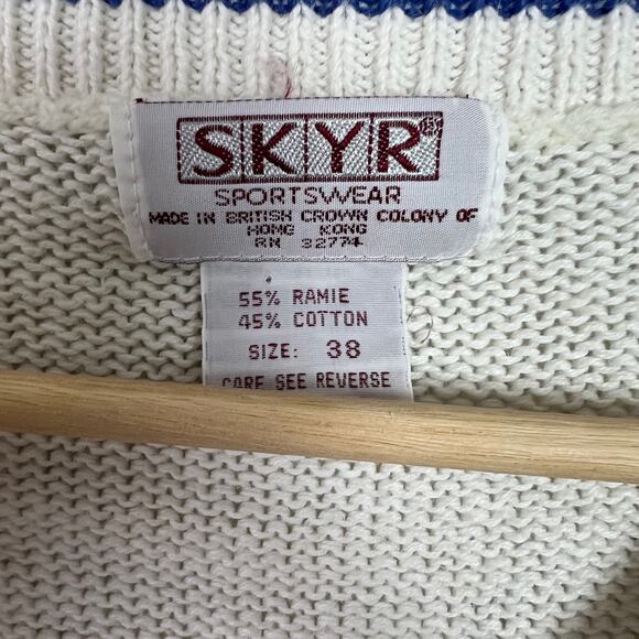 SKYR Vintage Sweater Vest Sailboats 80's 90's Nautical Size 38 Ramie Cotton Knit - Picture 2 of 7